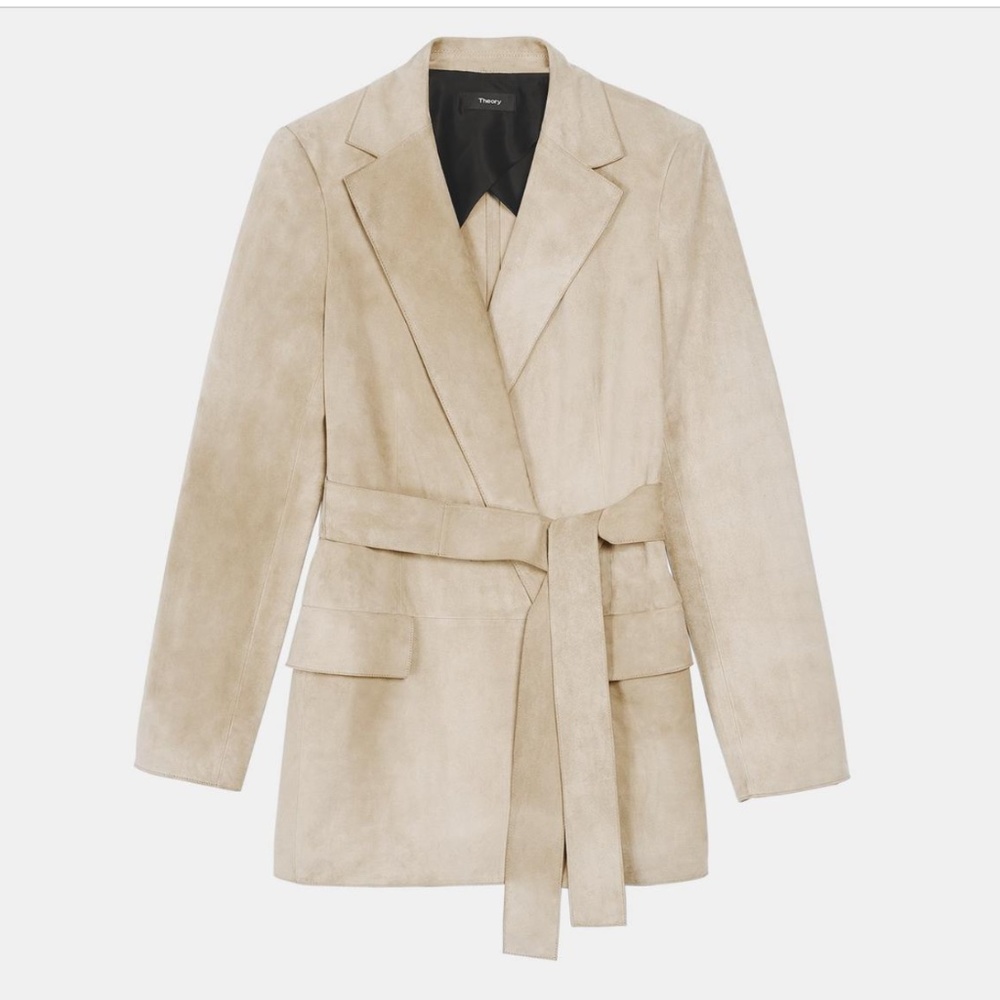 NWT- Theory Belted Blazer in Suede (Pale Sand-XS)